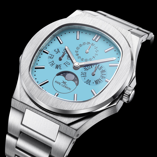 Triple Calendar Moonphase LIMITED TURQUOISE BLUE KARL-LEIMON Watches
