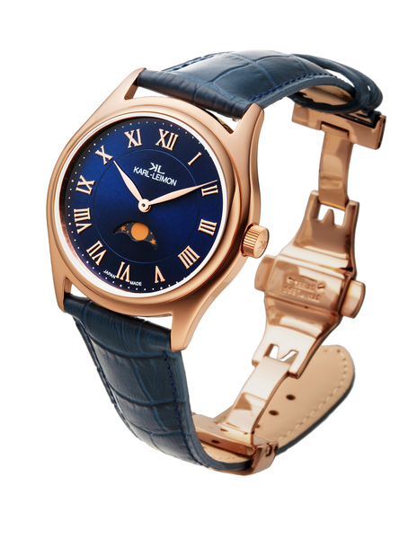 Single Moonphase GOLD IP BLUE - KARL-LEIMON Watches