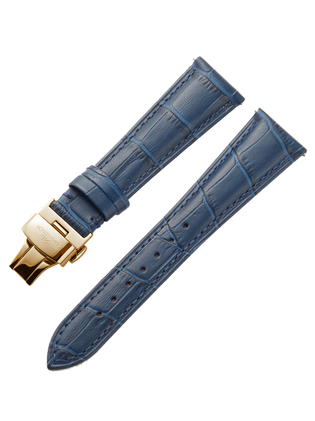 Blue Leather Gold Strap D-Buckle