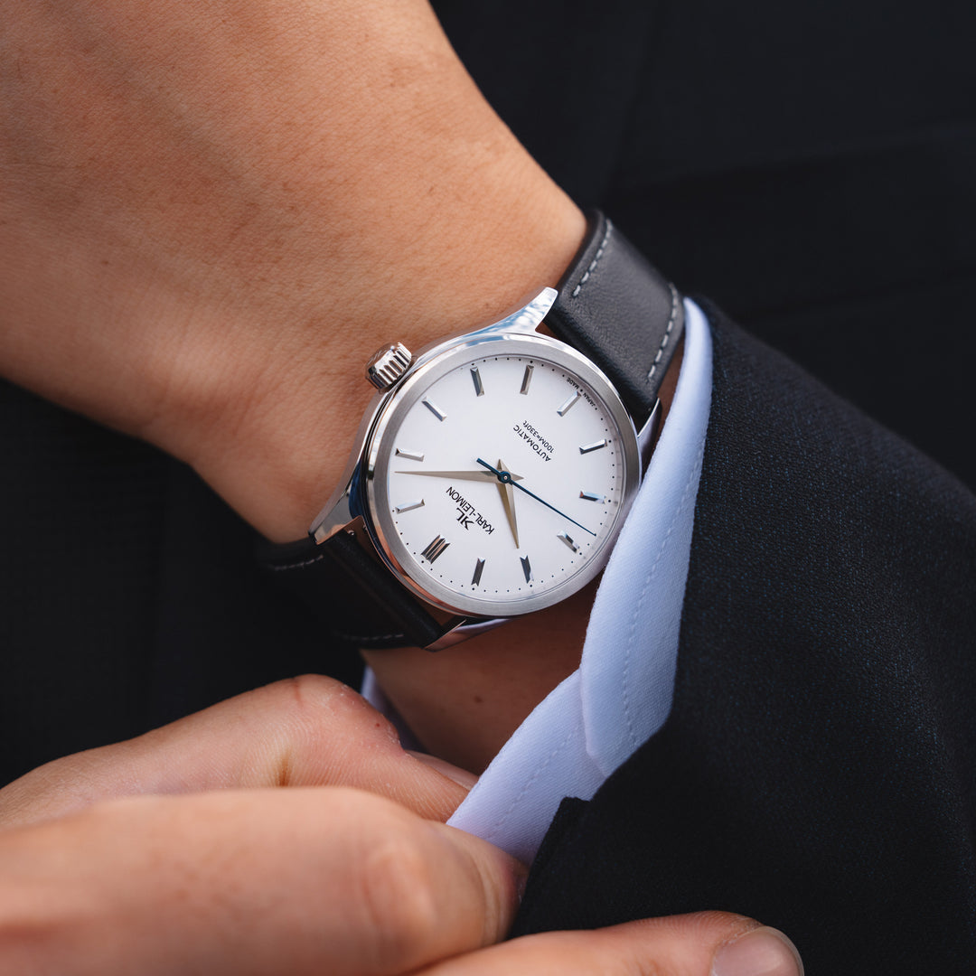 Non Date WHITE Heat Treated Blue Hands - KARL-LEIMON Watches