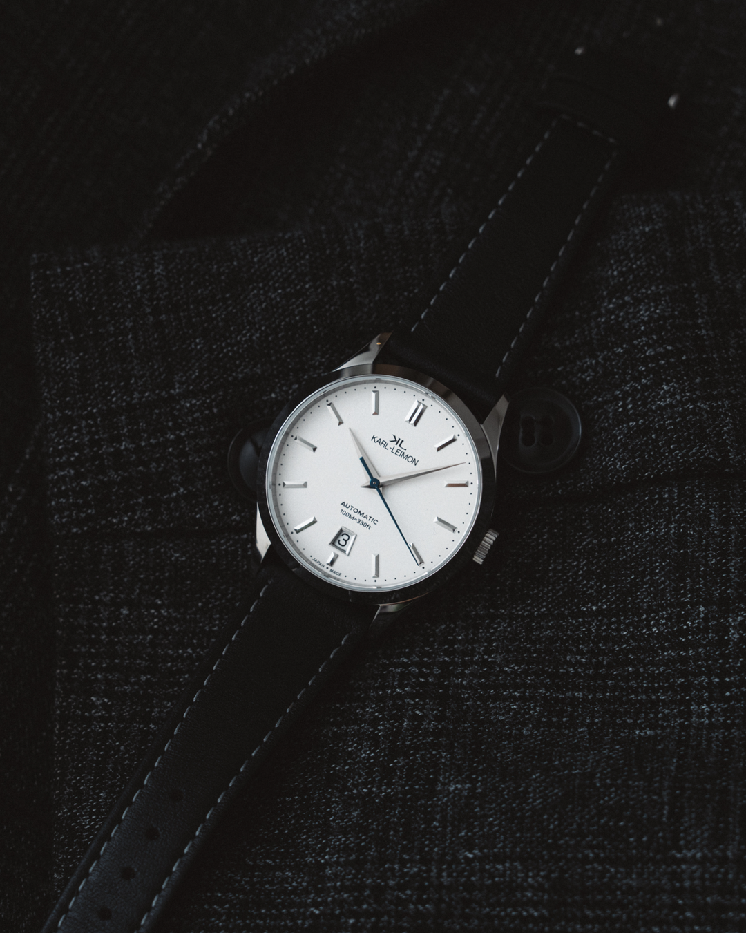 3Hands Date WHITE Heat Treated Blue Hands - KARL-LEIMON Watches 3Hands Date WHITE Heat Treated Blue Hands - KARL-LEIMON Watches