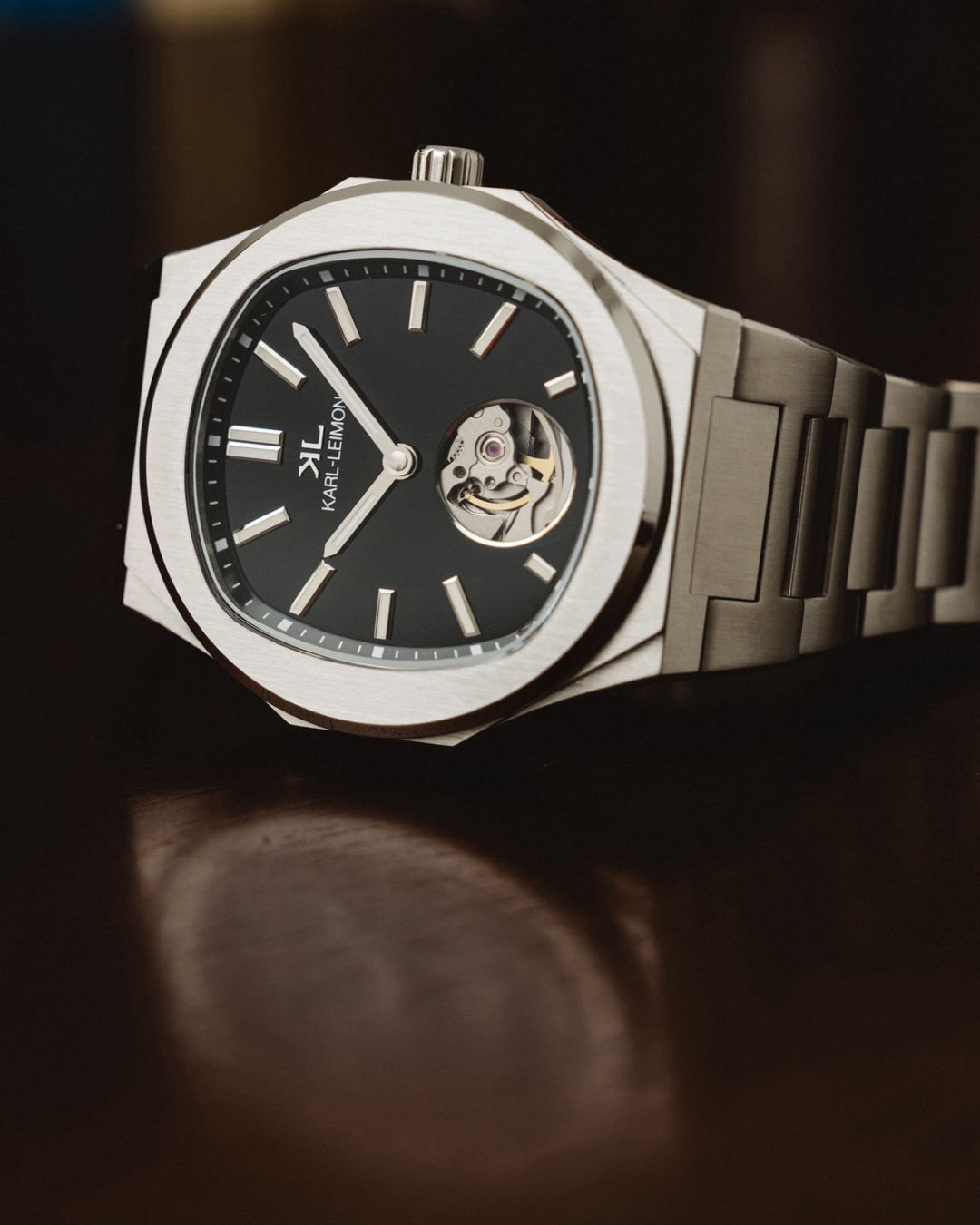 Open Heart Lacquer Black - KARL-LEIMON Watches Open Heart Lacquer Black - KARL-LEIMON Watches