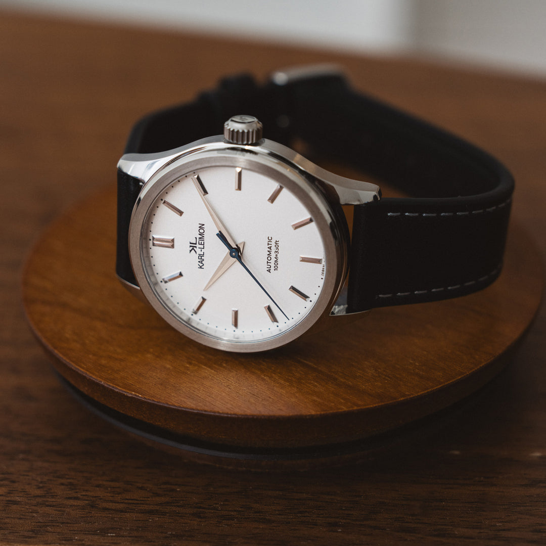 Non Date WHITE Heat Treated Blue Hands - KARL-LEIMON Watches