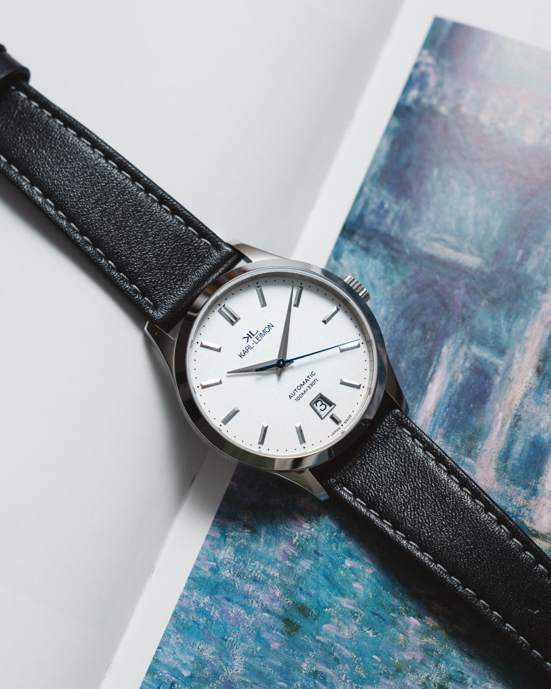 3Hands Date WHITE Heat Treated Blue Hands - KARL-LEIMON Watches 3Hands Date WHITE Heat Treated Blue Hands - KARL-LEIMON Watches