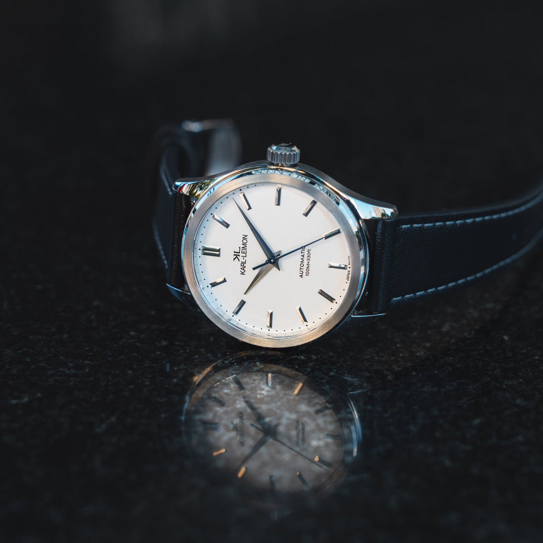 Non Date WHITE Heat Treated Blue Hands - KARL-LEIMON Watches