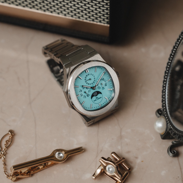 Triple Calendar Moonphase LIMITED TURQUOISE BLUE - KARL-LEIMON Watches