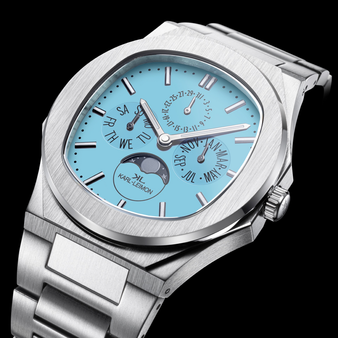 Triple Calendar Moonphase LIMITED TURQUOISE BLUE - KARL-LEIMON Watches