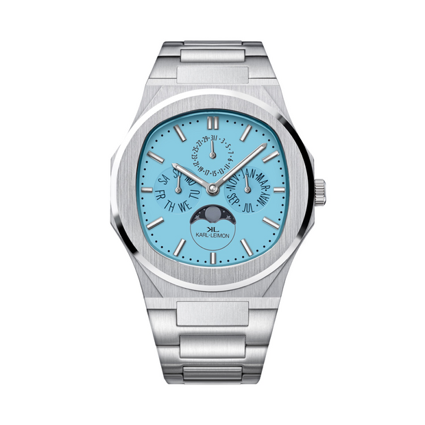 Triple Calendar Moonphase LIMITED TURQUOISE BLUE - KARL-LEIMON Watches