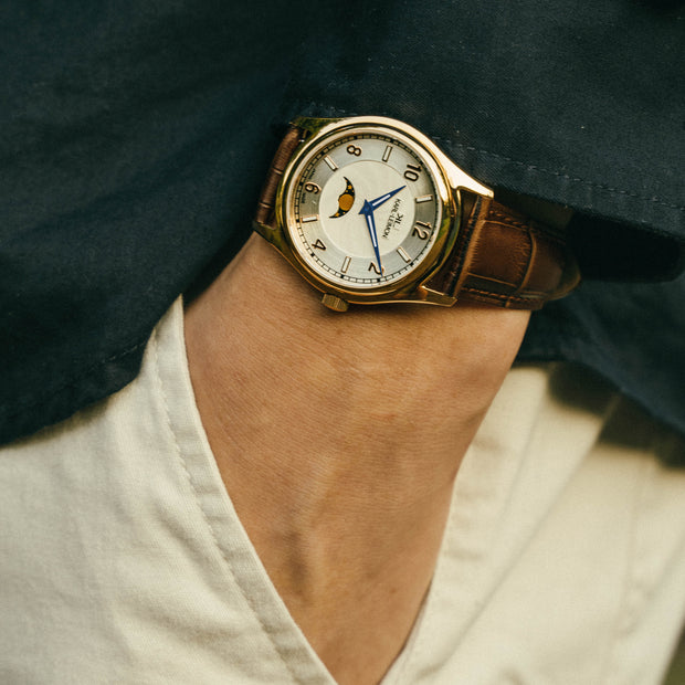 Single Moonphase LIMITED GOLD IP WHITE BLUE HANDS - KARL-LEIMON 