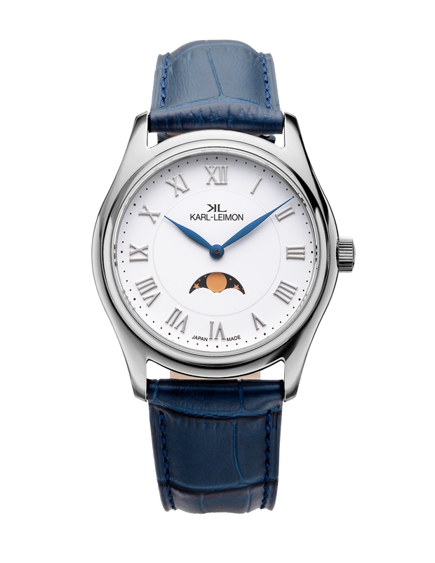 Single Moonphase WHITE BLUE HANDS KARL LEIMON Watches