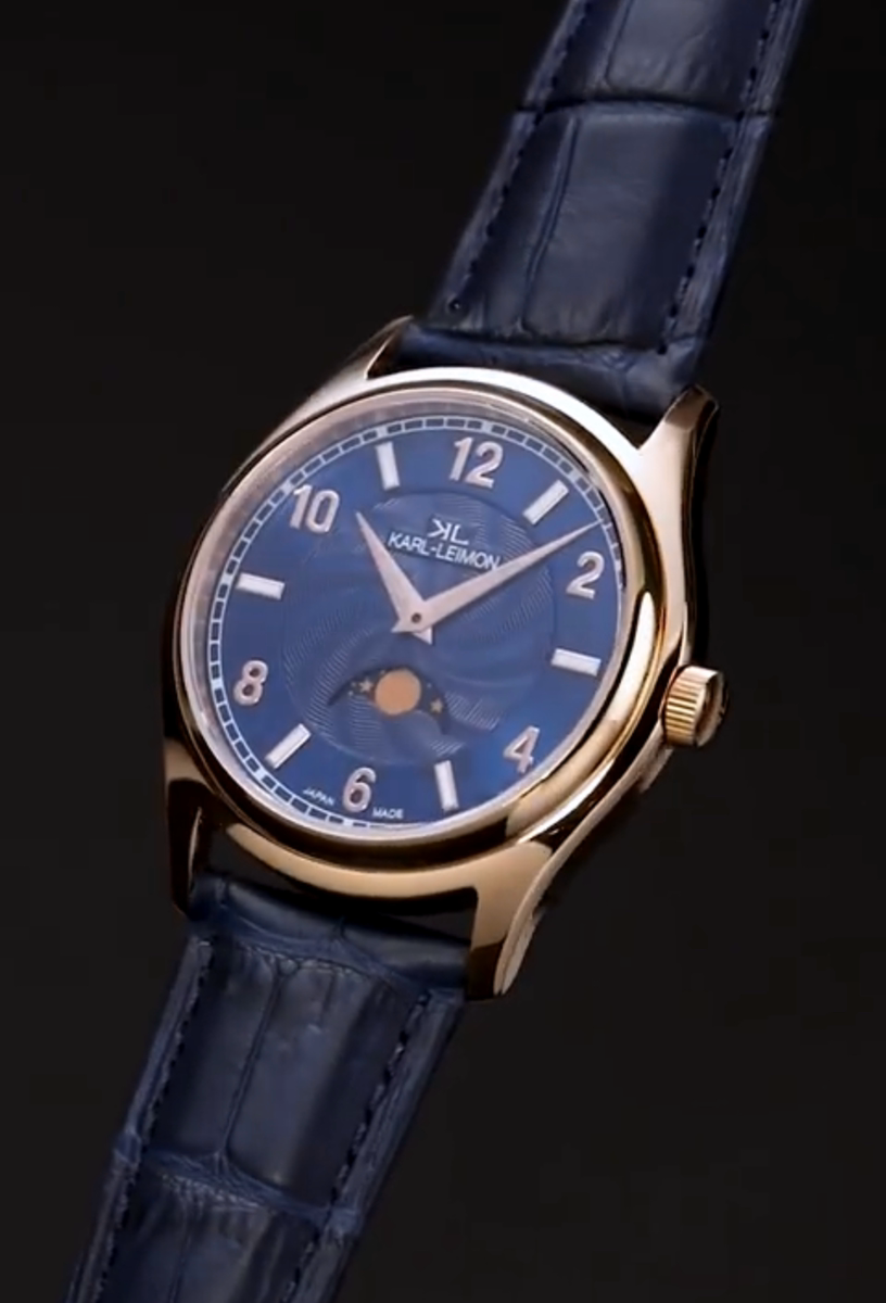 Single Moonphase GOLD IP BLUE - KARL-LEIMON Watches