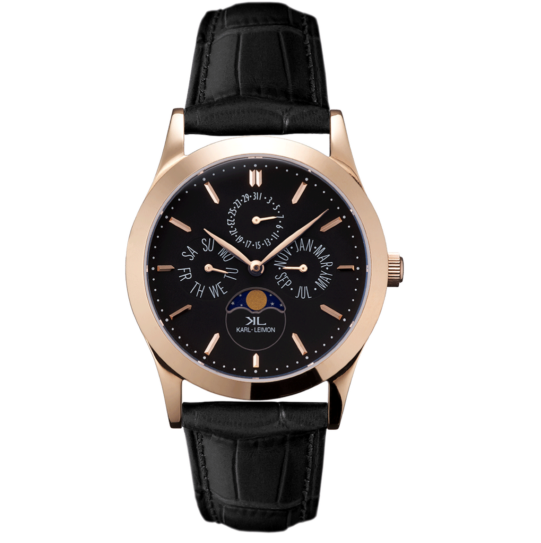 【KARL-LEIMON Watches公式】Triple Calendar Moonphase Gold IP BLACK/カルレイモン/メンズ/腕時計/日本製