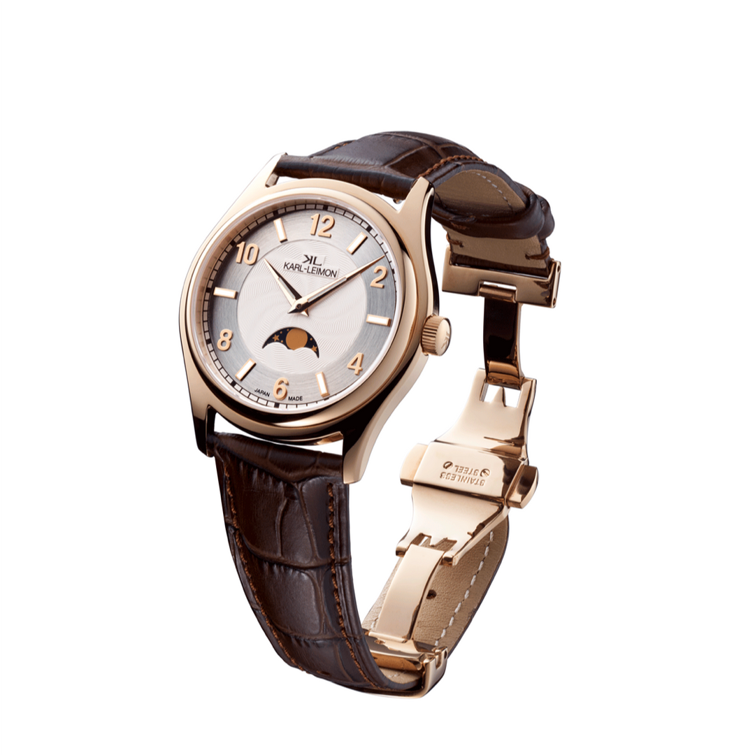 Single Moonphase GOLD IP WHITE - KARL-LEIMON Watches