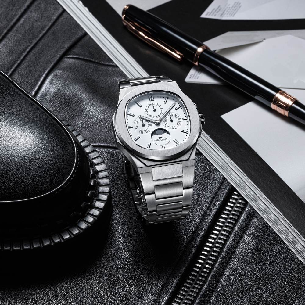 Triple Calendar Moonphase WHITE - KARL-LEIMON Watches Triple Calendar Moonphase WHITE - KARL-LEIMON Watches