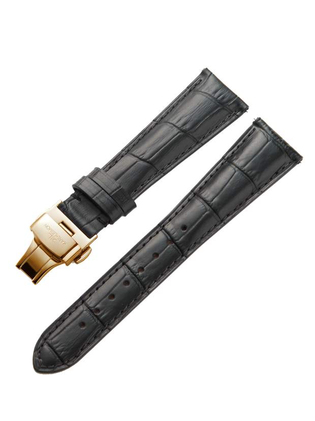 Black Leather Gold Strap D-Buckle