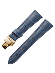 Blue Leather Gold Strap D-Buckle